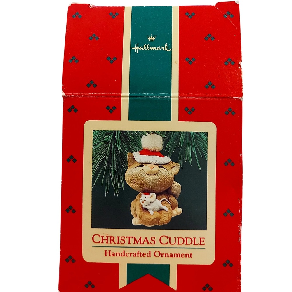 Vintage 1987 Hallmark Keepsake Ornament Christmas Cuddle Cat and Mouse QX453-7